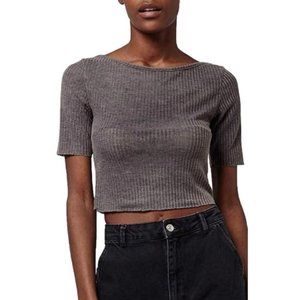 Topshop crop top ribbed gray unfinished cutoff 2/6